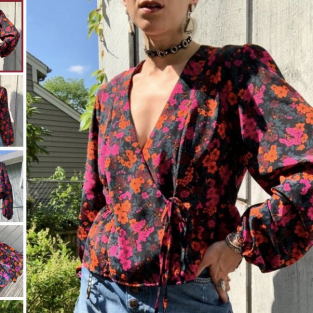 Topshop Colorful Floral Print Dressy Wrap Top